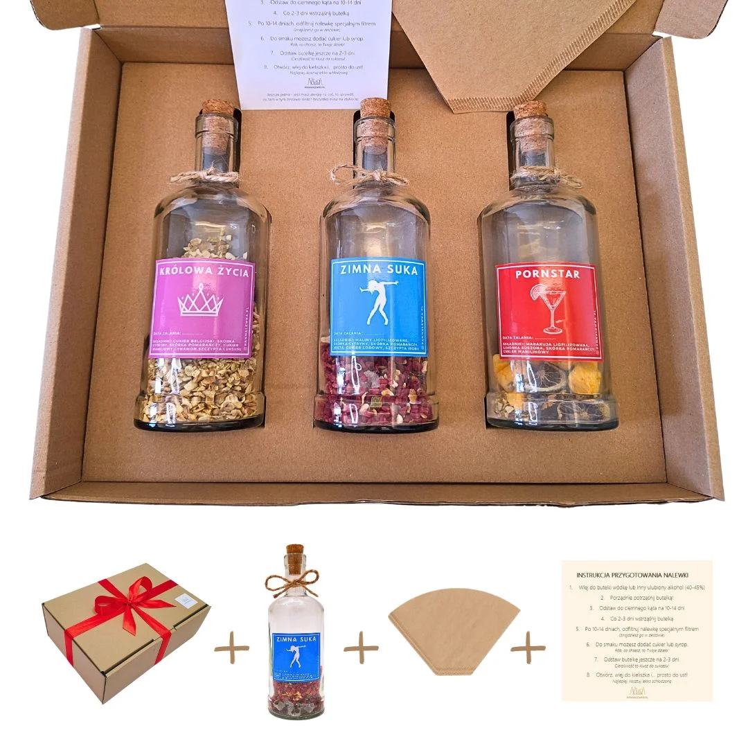 Zestaw do robienia nalewek z 3 butelkami